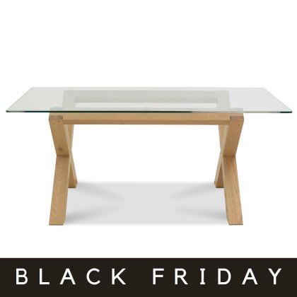 Turin Light Oak Glass Top Dining Table