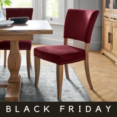 Rustic Oak Uph Chair -  Crimson Velvet Fabric  (Pair)