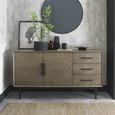 Vintage Weathered Oak & Peppercorn Wide Sideboard