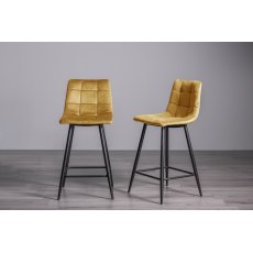 Mondrian - Mustard Velvet Fabric Bar Stools with Black Legs (Pair)