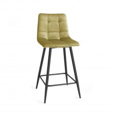 Mondrian - Mustard Velvet Fabric Bar Stool with Black Legs (Pair)