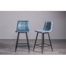 Mondrian - Petrol Blue Velvet Fabric Bar Stool with Black Legs (Pair)