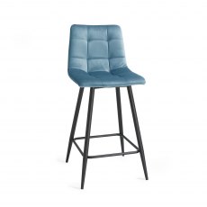 Mondrian - Petrol Blue Velvet Fabric Bar Stools with Black Legs (Pair)