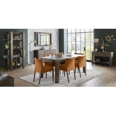 Turin Dark Oak 6-8 Seater Table & 6 Low Back Chairs in Harvest Pumpkin Velvet