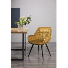 Dali - Mustard Velvet Fabric Chairs with Black Legs (Single) - Grade A3 - Ref #0737