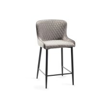 Cezanne - Grey Velvet Fabric Bar Stool with Black Legs (Single) - Grade A3 - Ref #0775