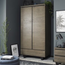 Tivoli Weathered Oak Double Wardrobe - Grade A3 - Ref #0805