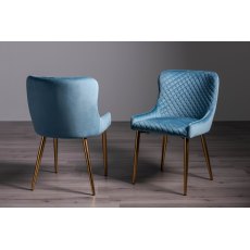 Cezanne - Petrol Blue Velvet Fabric Chairs with Gold Legs (Pair) - Grade A2 - Ref #0822