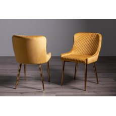 Cezanne - Mustard Velvet Fabric Chairs with Gold Legs (Pair) - Grade A2 - Ref #0823