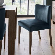 Turin Dark Oak Low Back Uph Chair - Dark Blue Velvet Fabric (Single) - Grade A2 - Ref #0827