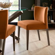 Turin Dark Oak Low Back Uph Chair - Harvest Pumpkin Velvet Fabric (Single) - Grade A2 - Ref #0830