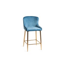 Cezanne - Petrol Blue Velvet Fabric Bar Stools with Gold Legs (Single) - Grade A2 - Ref #0828