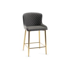 Cezanne - Dark Grey Faux Leather Bar Stool with Gold Legs (Single) - Grade A2 - Ref #0829