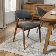 Camden Rustic Oak Upholstered Chair in a Dark Grey Fabric (Single) - Grade A2 - Ref #0803