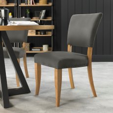 Rustic Oak Uph Chair - Dark Grey Fabric (Single) - Grade A3 - Ref #0871