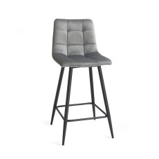 Mondrian - Grey Velvet Fabric Bar Stool with Black Legs (Single) - Grade A3 - Ref #0902