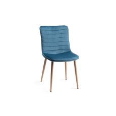 Eriksen - Petrol Blue Velvet Fabric Chairs with Oak Effect Legs (Single) - Grade A3 - Ref #0910