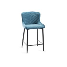 Cezanne - Petrol Blue Velvet Fabric Bar Stool with Black Legs (Single) - Grade A3 - Ref #0915