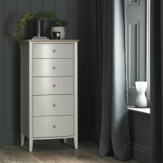 Whitby Scandi Oak & Soft Grey 5 Drawer Chest - Grade A2 - Ref #0964