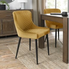 Cezanne - Mustard Velvet Fabric Chairs with Black Legs (Pair) - Grade A2 - Ref #0960