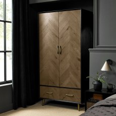 Sienna Fumed Oak & Peppercorn Double Wardrobe  - Grade A2 - Ref #0975