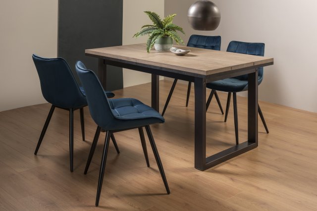 Signature Collection Tivoli Weathered Oak 4-6 Seater Table & 4 Seurat Blue Velvet Chairs