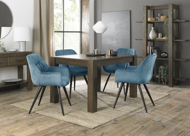 Premier Collection Turin Dark Oak 4-6 Seater Table & 4 Dali Petrol Blue Velvet Chairs