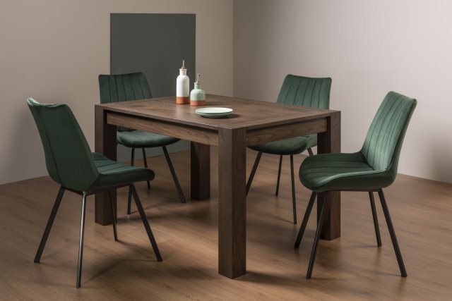 Premier Collection Turin Dark Oak 4-6 Seater Table & 4 Fontana Green Velvet Chairs