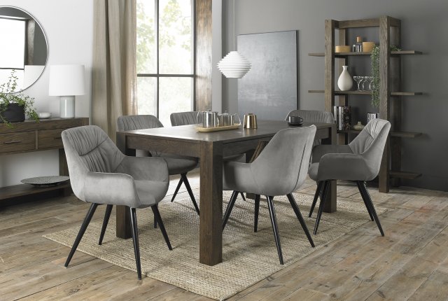 Premier Collection Turin Dark Oak 6-8 Seater Table & 6 Dali Grey Velvet Chairs