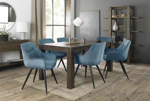 Premier Collection Turin Dark Oak 6-8 Seater Table & 6 Dali Petrol Blue Velvet Chairs