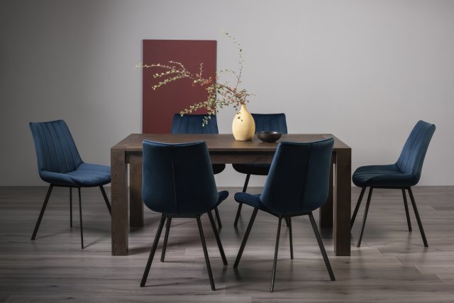 Premier Collection Turin Dark Oak 6-8 Seater Table & 6 Fontana Blue Velvet Chairs