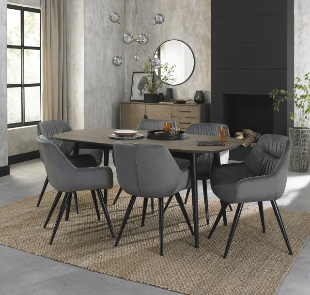 Gallery Collection Vintage Weathered Oak 6 Seater Table & 6 Dali Grey Velvet Chairs