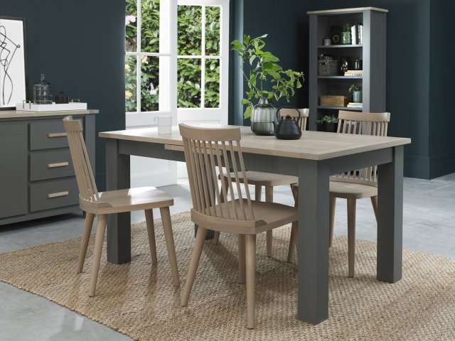 Bentley Designs Oakham Dark Grey & Scandi Oak 4-6 Seater Dining Table & 4 Ilva Spindle Chairs- Scandi Oak- lifestyle