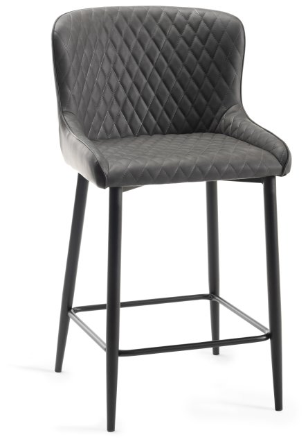 Gallery Collection Cezanne - Dark Grey Faux Leather Bar Stools with Black Legs (Single) - Grade A3 - Ref #0478