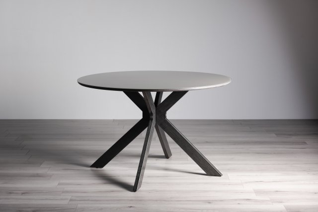 Gallery Collection Hirst Grey Painted Tempered Glass 4 Seater Dining Table with a Black Base - Grade A3 - Ref #0729