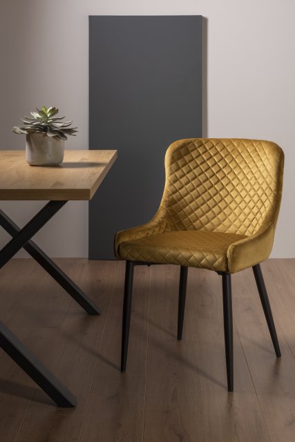 Gallery Collection Cezanne - Mustard Velvet Fabric Chair with Black Legs (Single) - Grade A3 - Ref #0730