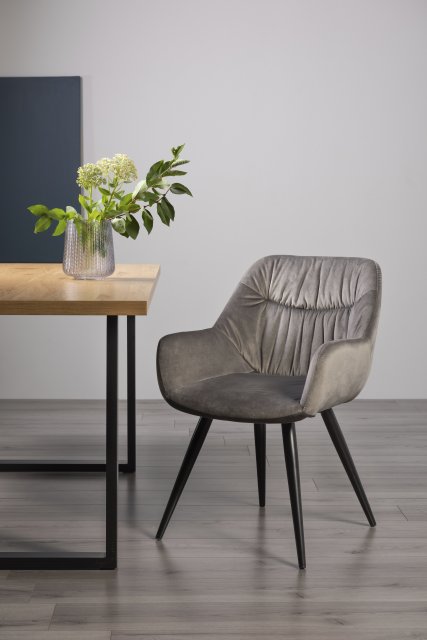 Gallery Collection Dali - Grey Velvet Fabric Chairs with Black Legs (Single) - Grade A3 - Ref #0733