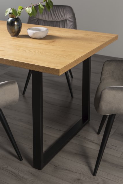 Gallery Collection Ramsay Oak Melamine 6 Seater Dining Table with U Shape Black Legs - Grade A3 - Ref #0739