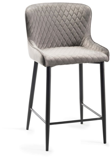 Gallery Collection Cezanne - Grey Velvet Fabric Bar Stool with Black Legs (Single) - Grade A3 - Ref #0775