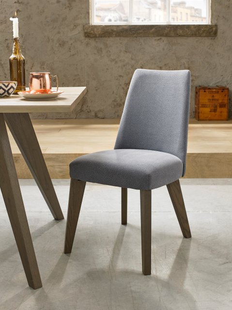 Premier Collection Cadell Aged Oak Upholstered Chair - Slate Blue (Pair) - Grade A3 - Ref #0777