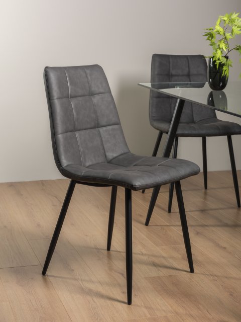 Gallery Collection Mondrian - Dark Grey Faux Leather Chairs with Black Legs (Single) - Grade A3 - Ref #0782