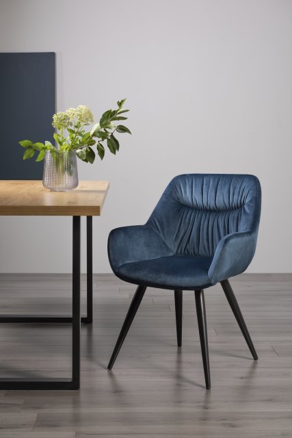 Gallery Collection Dali - Petrol Blue Velvet Fabric Chairs with Black Legs (Single) - Grade A3 - Ref #0534