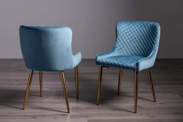 Gallery Collection Cezanne - Petrol Blue Velvet Fabric Chairs with Gold Legs (Pair) - Grade A2 - Ref #0822