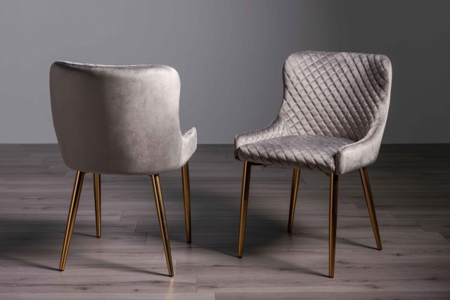 Gallery Collection Cezanne - Grey Velvet Fabric Chairs with Gold Legs (Pair) - Grade A3 - Ref #0824