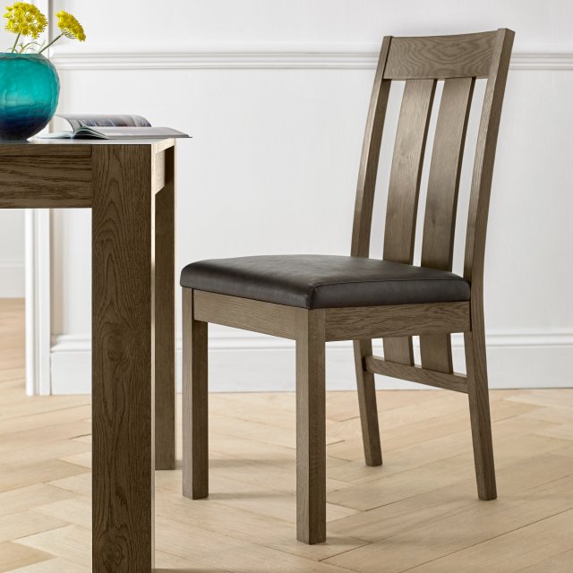 Premier Collection Turin Dark Oak Slatted Chair - Distressed Bonded Leather (Single) - Grade A2 - Ref #0845