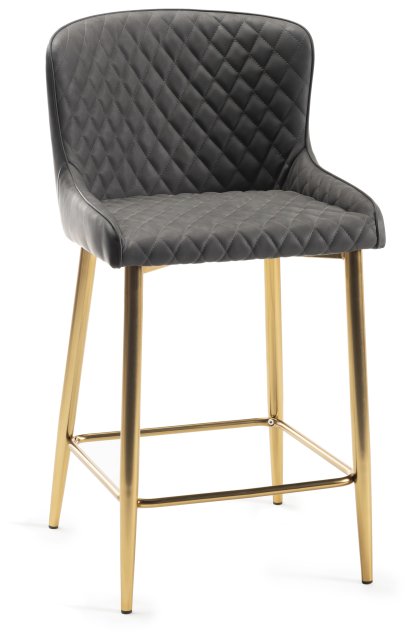 Gallery Collection Cezanne - Dark Grey Faux Leather Bar Stool with Gold Legs (Single) - Grade A2 - Ref #0829