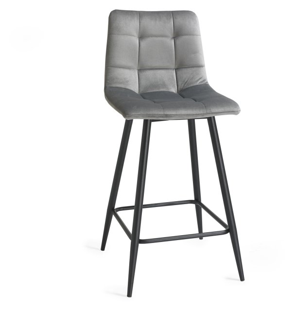 Gallery Collection Mondrian - Grey Velvet Fabric Bar Stool with Black Legs (Single) - Grade A3 - Ref #0902