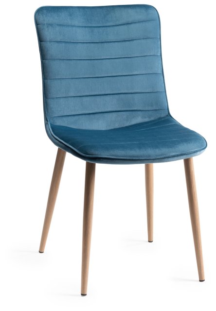 Gallery Collection Eriksen - Petrol Blue Velvet Fabric Chairs with Oak Effect Legs (Single) - Grade A3 - Ref #0910