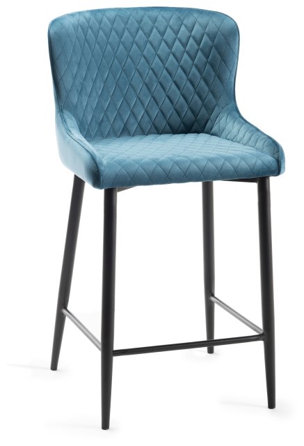 Gallery Collection Cezanne - Petrol Blue Velvet Fabric Bar Stool with Black Legs (Single) - Grade A3 - Ref #0915