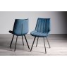 Gallery Collection Hirst Grey Painted Glass 4 Seater Table & 4 Fontana Blue Velvet Chairs